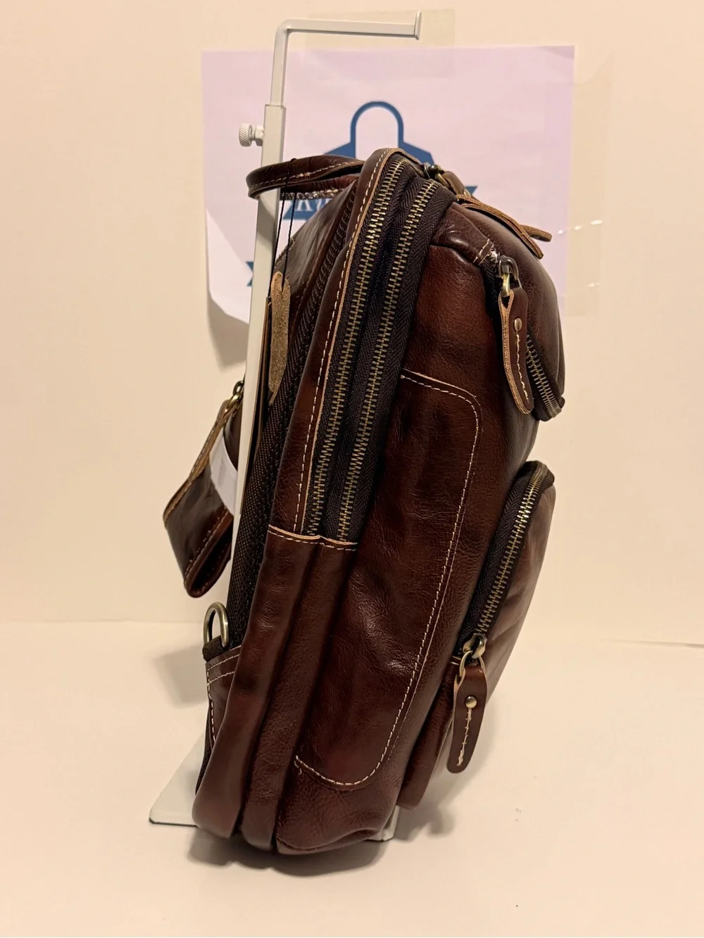 NWT Lannsyne’s Men’s Classic Full Grain Leather Sling Bag - Brown